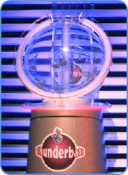 Thunderball lotto draw machine in TV studio