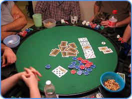 Playing stud poker at home meeting