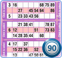 The part of 90 ball bingo playing card