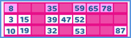 90 ball bingo game - any one line winning combination graphic